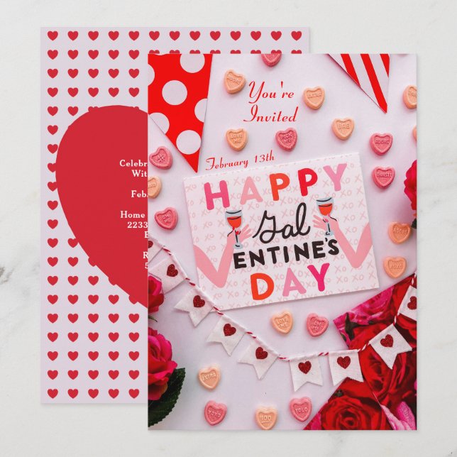 Glad Galentine's Day Mat & Sprit Fest Inbjudan (Fram/baksida)