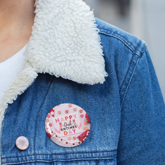 Glad Galentine's Day Mat & Sprit-fest Knapp (Happy Galentine's Day Food & Spirits Party Button)