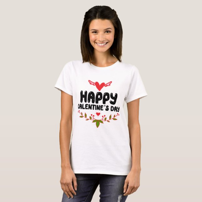 Glad Galentine's Day Rött Hjärta & Vingar Dam T Shirt (Hel framsida)