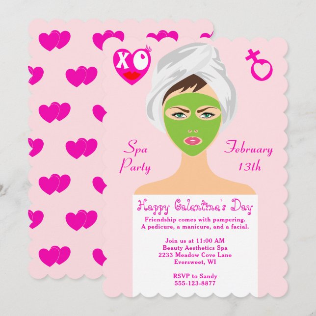 Glad Galentine's Day Spa-fest-inbjudan (Fram/baksida)