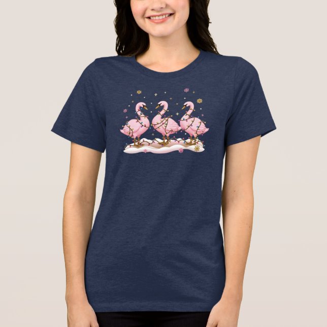 Glad Gåsäventyr Rosa Julbelysning Present T Shirt (Framsida)