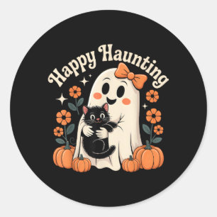 Glad Gåst och Svart Katt Halloween-konst Runt Klistermärke