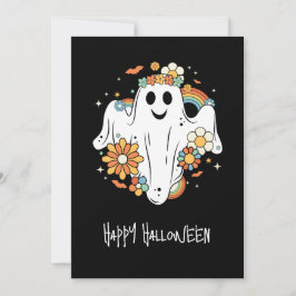 Glad Ghost Retro Hippie Känsla Halloween Tack Kort