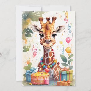 Glad Giraff med present & tårta Inbjudningar