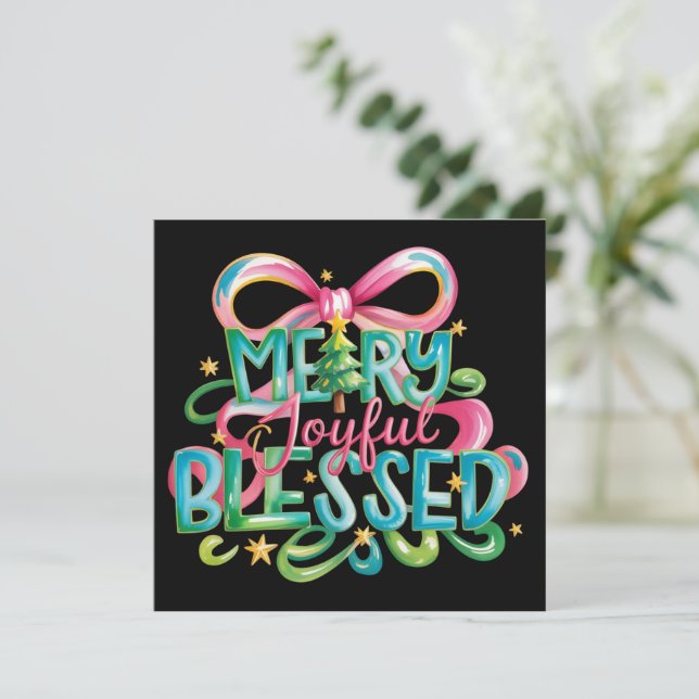 Glad Glad Blessed Färgrik Penseldrag Xmas Bow Julkort (Stående Fram)