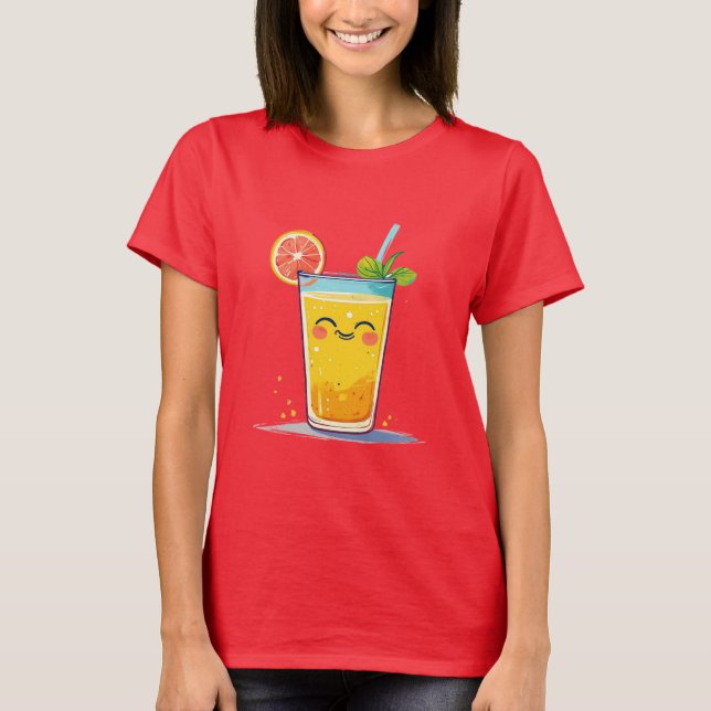 Glad Glas Apelsinjuice Med Garnering T Shirt (Framsida)