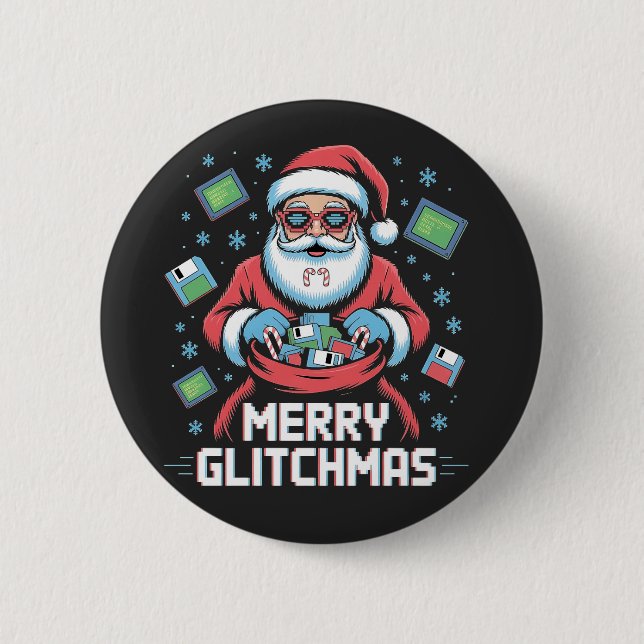 Glad Glitchmas Kodande Programmerare Tomte Jul Knapp (Framsida)
