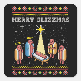 Glad Glizzmas Fula Julkorv Xmas Fyrkantigt Klistermärke