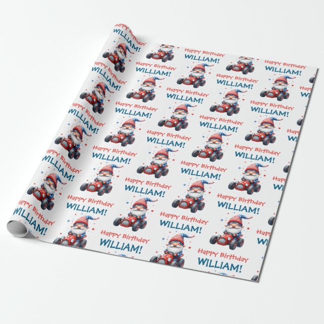 Glad Gnome Racing Patriotisk Födelsedag Presentpapper (Utrullad)