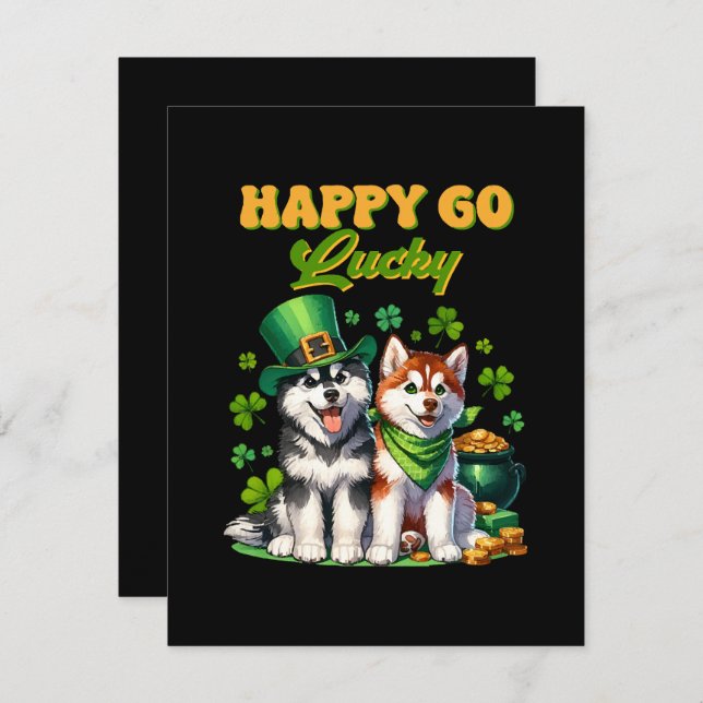 Glad Go Lucky Söt Husky St. Patricks Day Julkort (Fram/baksida)