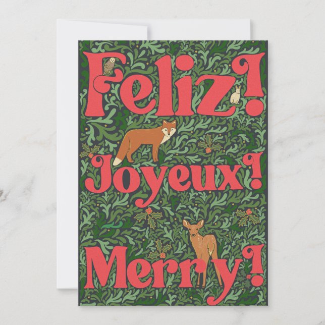 Glad! God Jul! Merry! Skogsfolie julkort 4 (Framsida)