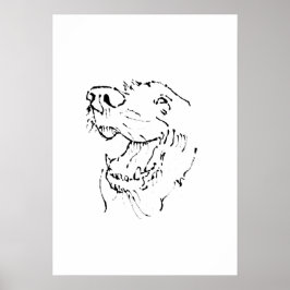 Glad Golden Retriever bläckillustration, väggkonst