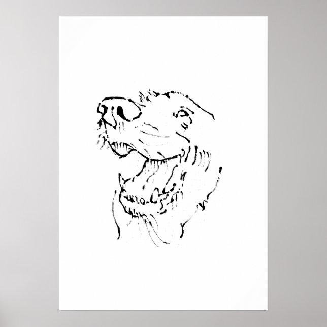 Glad Golden Retriever bläckillustration, väggkonst (Framsidan)