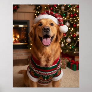 Glad Golden Retriever Hund i Mysig Tröja Anpassad Poster
