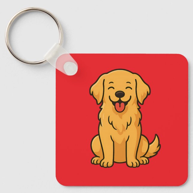 Glad Golden Retriever Hund – Söta Roliga Husdjur Nyckelring (Framsida)