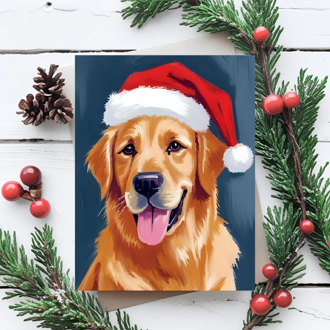 Glad Golden Retriever | Julhatt Hund Jul Helg Vykort (Skapare uppladdad)