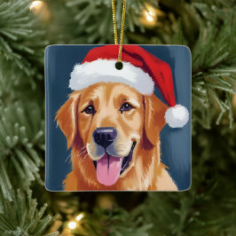 Glad Golden Retriever | Julhatt Hund Jul Julgransprydnad Keramik
