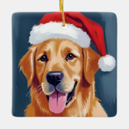 Glad Golden Retriever | Julhatt Hund Jul Julgransprydnad Keramik