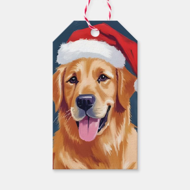 Glad Golden Retriever | Julhatt Hund Jul Presentetikett (Framsidan)