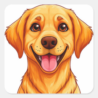 Glad Golden Retriever Leende Tecknad Hund Porträtt Fyrkantigt Klistermärke