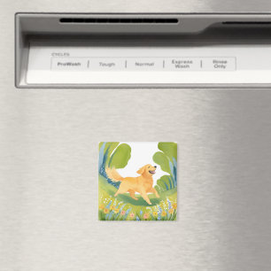 Glad Golden Retriever Ljus Akvarell Kort Magnet