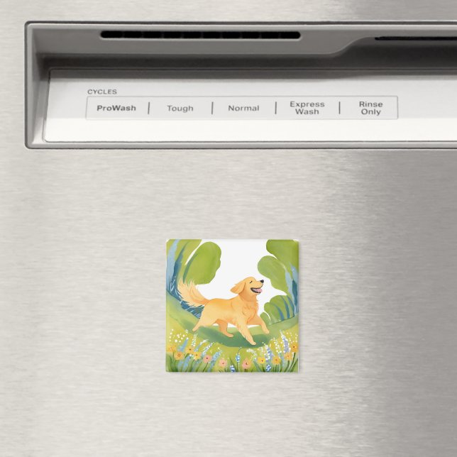 Glad Golden Retriever | Ljus Akvarell Kort Magnet (In Situ (Dishwasher))