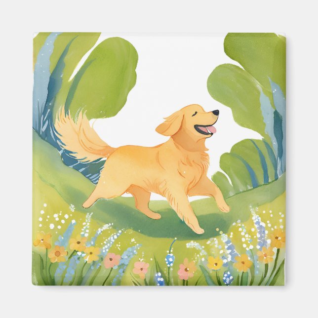 Glad Golden Retriever | Ljus Akvarell Kort Magnet (Framsidan)