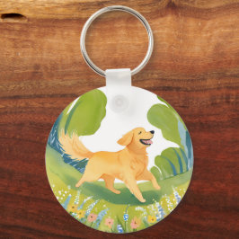 Glad Golden Retriever | Ljus Akvarell Kort Nyckelring
