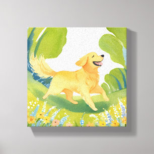 Glad Golden Retriever Ljus Akvarellmålning Canvastryck