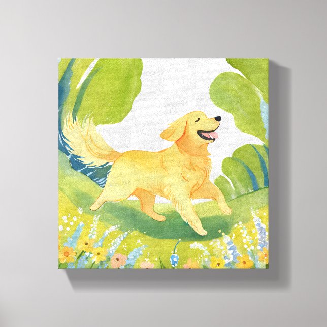 Glad Golden Retriever | Ljus akvarellmålning Canvastryck (Framsida)