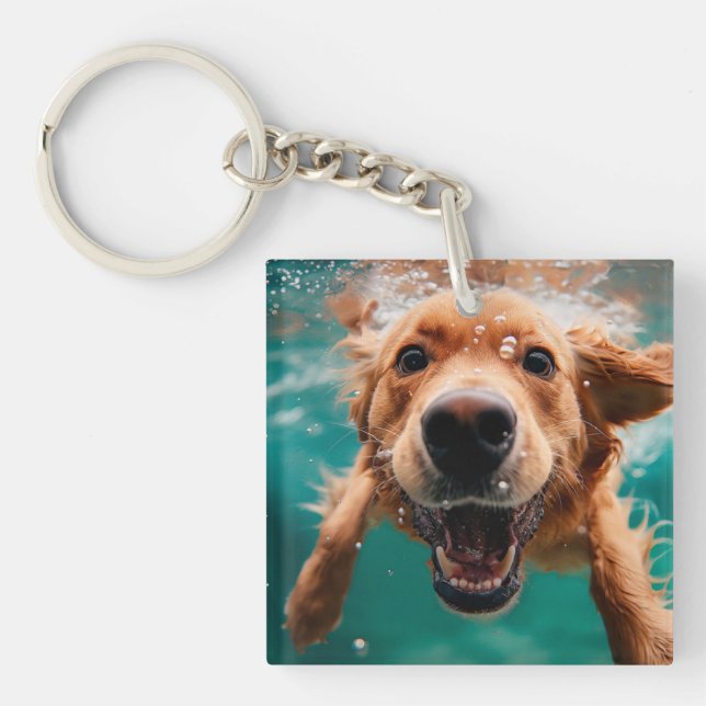 Glad Golden Retriever Simmar Under Vattenytan (Framsidan)