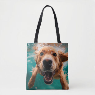 Glad Golden Retriever Simmar Under Vattenytan Tygkasse