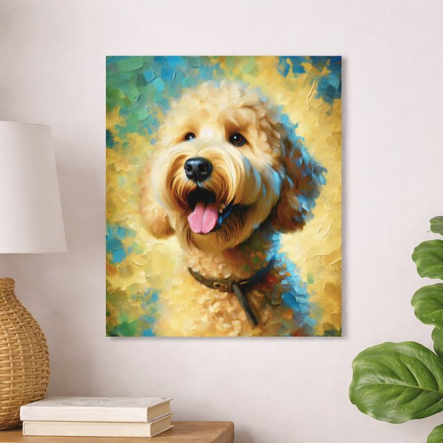 Glad Goldendoodle Oljemålning Konst Poster (goldendoodle oil painting poster)