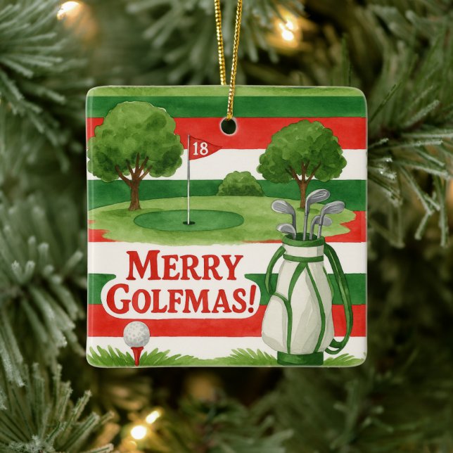 'Glad golfjul!' Golfare Julstämning Preppy Julgransprydnad Keramik (Träd)