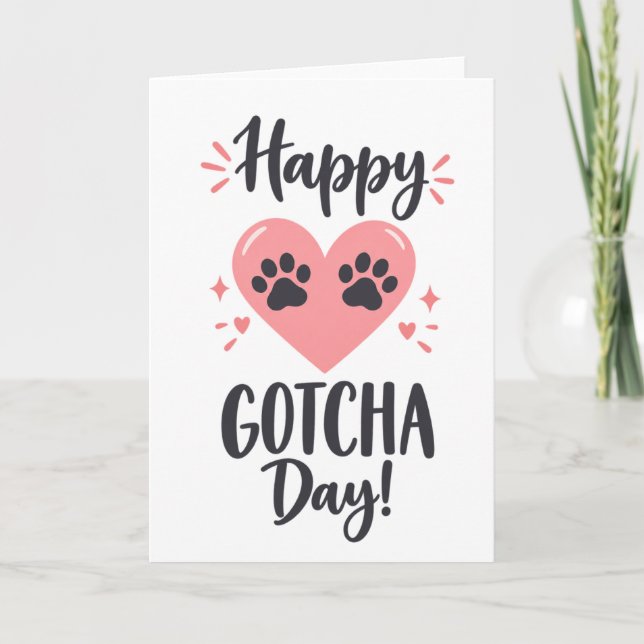 Glad Gotcha-dagen Kottadoption – Rosa hjärta  Kort (Framsida)
