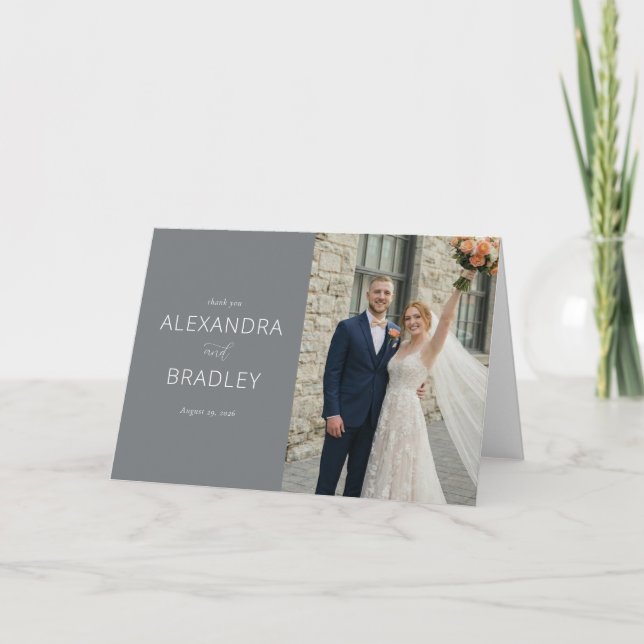 Glad Grå Elegant Foto Tack Kort (Framsida)