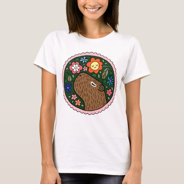 Glad grafik Lycklig Capybara-grafik T Shirt (Framsida)