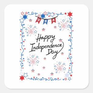 Glad Grattis till USA:s självständighetsdag vykort Fyrkantigt Klistermärke