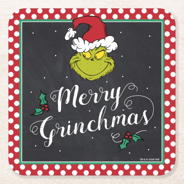 Glad Grinchmas | Grinch Julfest Underlägg Papper Kvadrat (Framsidan)