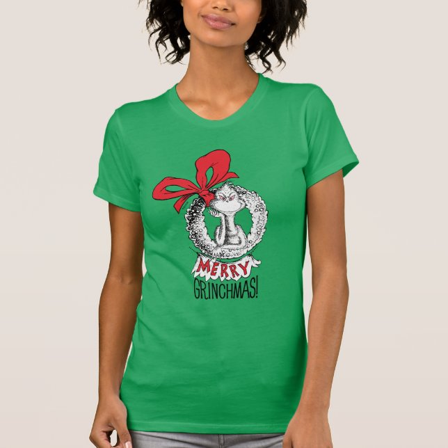Glad Grinchmas Krans Den Gröne Grinch T Shirt (Framsida)