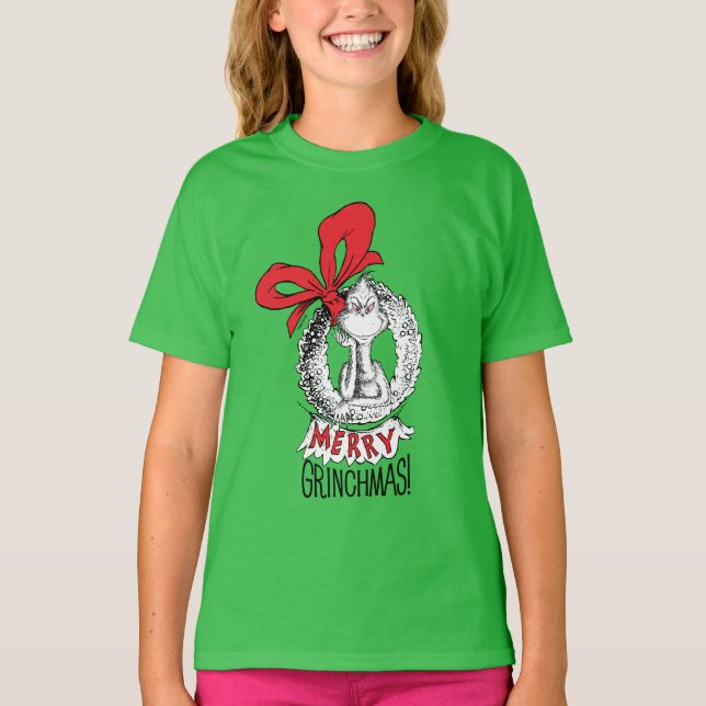 Glad Grinchmas Krans Grinch T Shirt (Framsida)