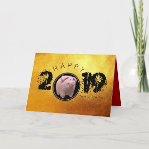Glad Gris År 2019 Original 3D guld Hälsning 2 Helgkort