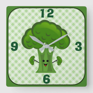 Glad Grön Broccoli Fyrkantig Klocka
