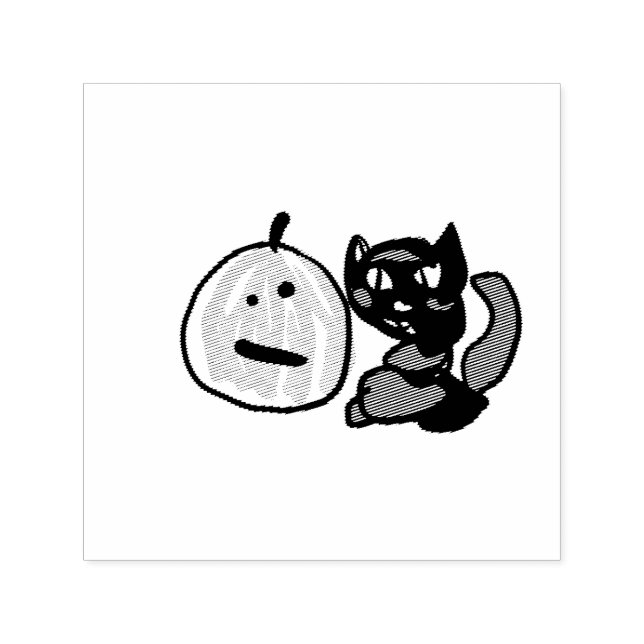 Glad Grön Jack o Lantern Svart Katt  Självfärgande Stämpel (Design)