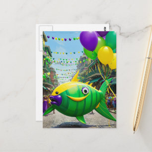 Glad Grön Mardi Gras Fisk Vykort