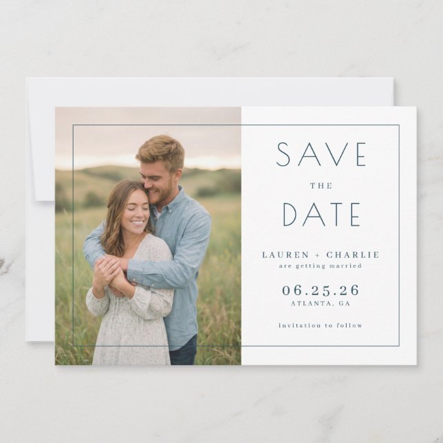 Glad Grön Minimalistisk Foto Spara Datumet (Framsida)