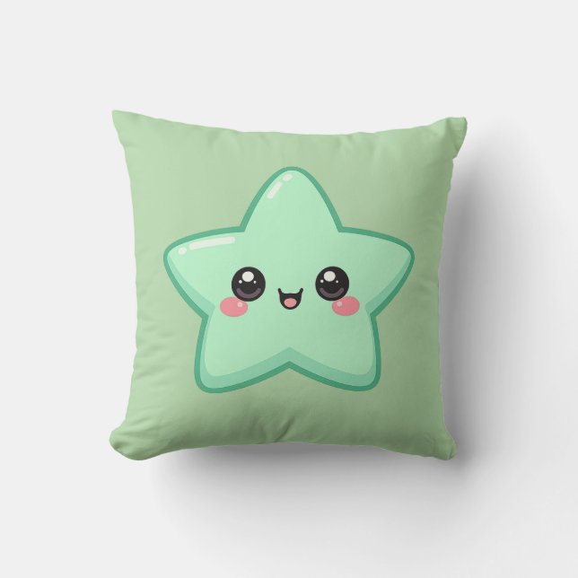Glad Grön Stjärna Kawaii Kudd  Kudde (Framsida)