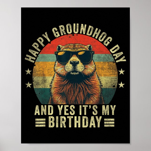 Glad Groundhog-dagen födelsedag Cool Groundhog Med Poster (Framsidan)