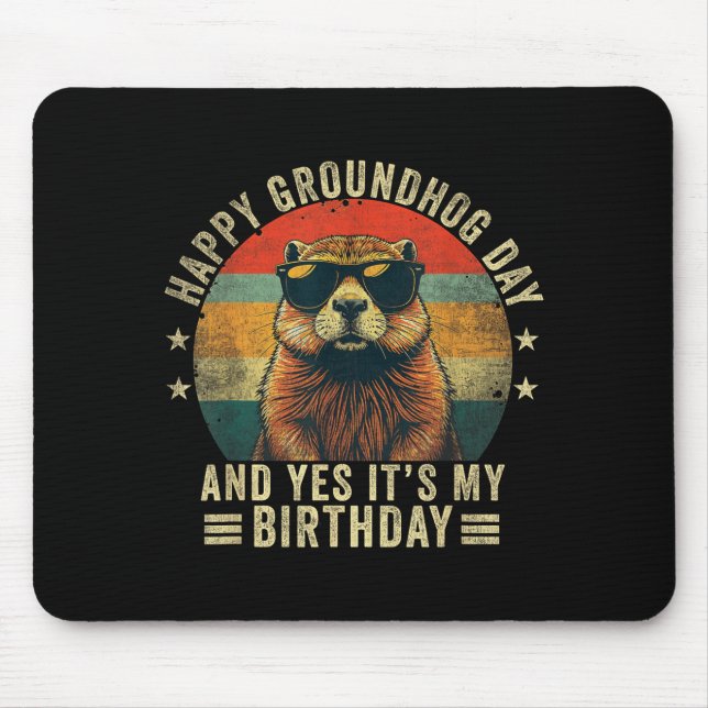 Glad Groundhog-dagen födelsedag Cool Groundhog  Musmatta (Framsidan)