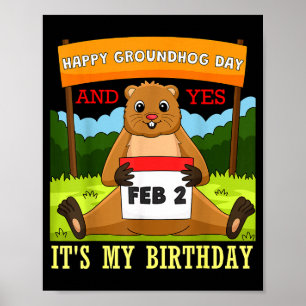Glad Groundhog-dagen födelsedag den 2 februari Fam Poster